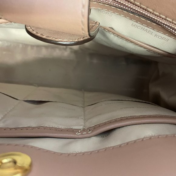Michael Kors Reagan Large Satchel Signature Brown Soft Pink Fawn Coated Twill - Picture 5 of 11